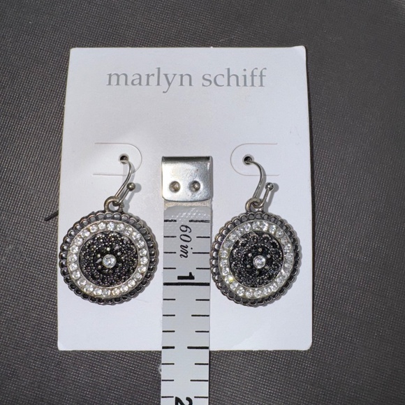 Marlyn Schiff Earrings Rhinestone Round Drop Dangle Black Silver New - Picture 10 of 10